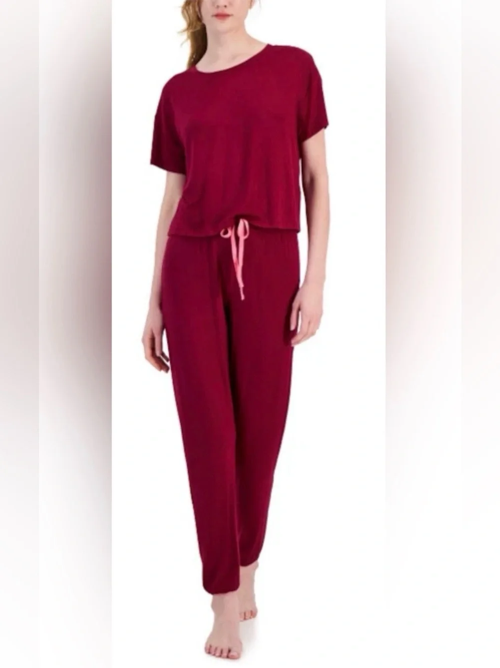 Jenni women’s Short Sleeve Pajama Top & Jogger Pants Set Red Wine Size XXL